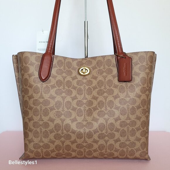 COACH Willow Large Tote In Signature Canvas with Interior Zip Pocket- Tan Rust⭐ - Picture 1 of 16